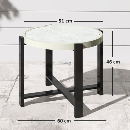 Outsunny Round Small Garden Table, 60cm Outdoor Side Table with Faux Marble Tempered Glass Top, Aluminium Frame for Garden, Patio, Balcony, Light Grey