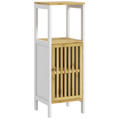 HOMCOM Bamboo-Blend Retro Cut-Out Bathroom Storage Unit, with Cupboard