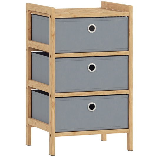 HOMCOM Chest of Drawers, 3 Fabric Drawers Narrow Dresser with Bamboo Frame, Light Grey