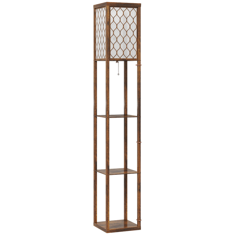 HOMCOM Three-Shelf Standing Lamp - Rustic Brown/White
