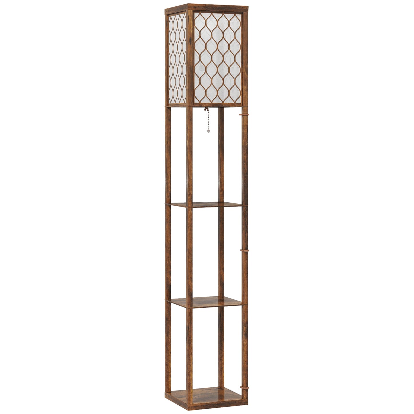 HOMCOM Three-Shelf Standing Lamp - Rustic Brown/White