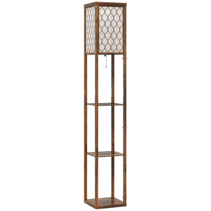 HOMCOM Three-Shelf Standing Lamp - Rustic Brown/White