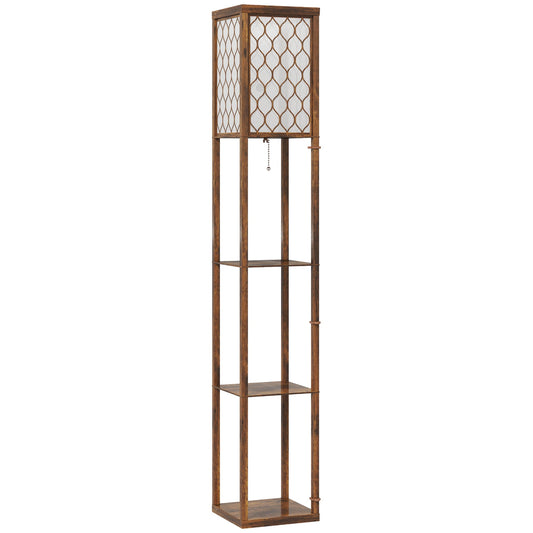 HOMCOM Three-Shelf Standing Lamp - Rustic Brown/White