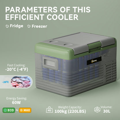 Outsunny 30L Portable Car Refrigerator - Light Green and Grey