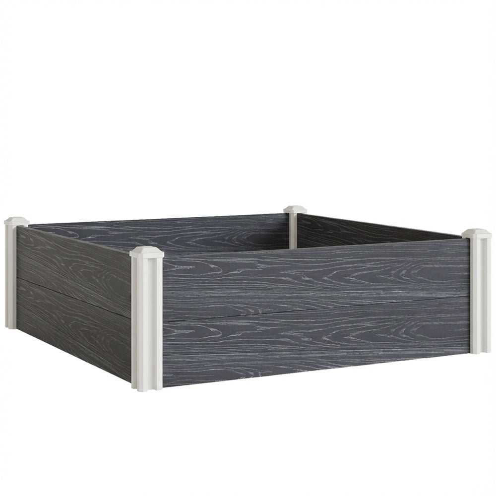 Outsunny Vinyl Raised Garden Bed Kit, 3 x 3 x 1ft Modular Elevated Garden Box with Slotting Legs and Open Bottom, Dark Grey