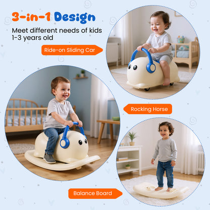 3-in-1 Rocking Horse for Toddlers 1-3 Years Old with Rolling Wheels-Blue