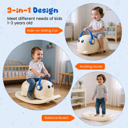 3-in-1 Rocking Horse for Toddlers 1-3 Years Old with Rolling Wheels-Blue
