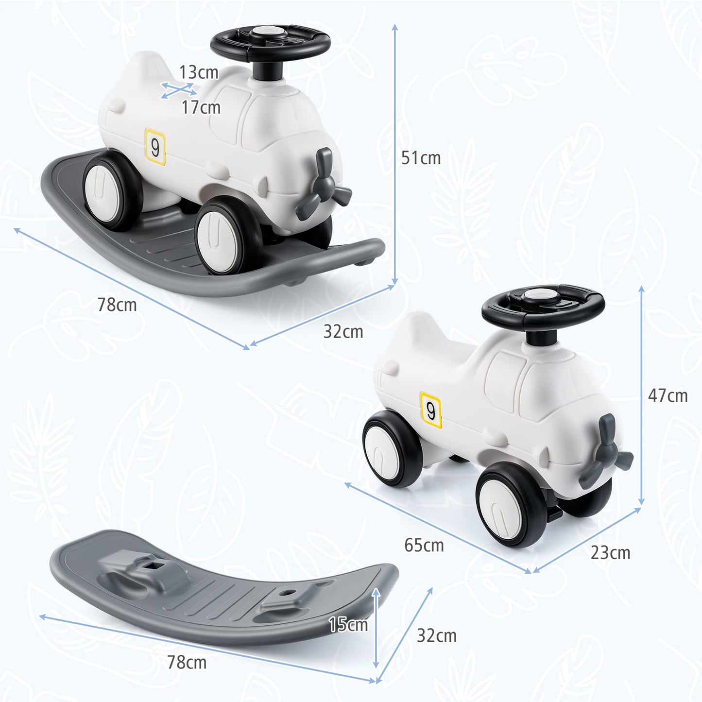 3-in-1 Rocking Horse and Sliding Car with Detachable Balance Board