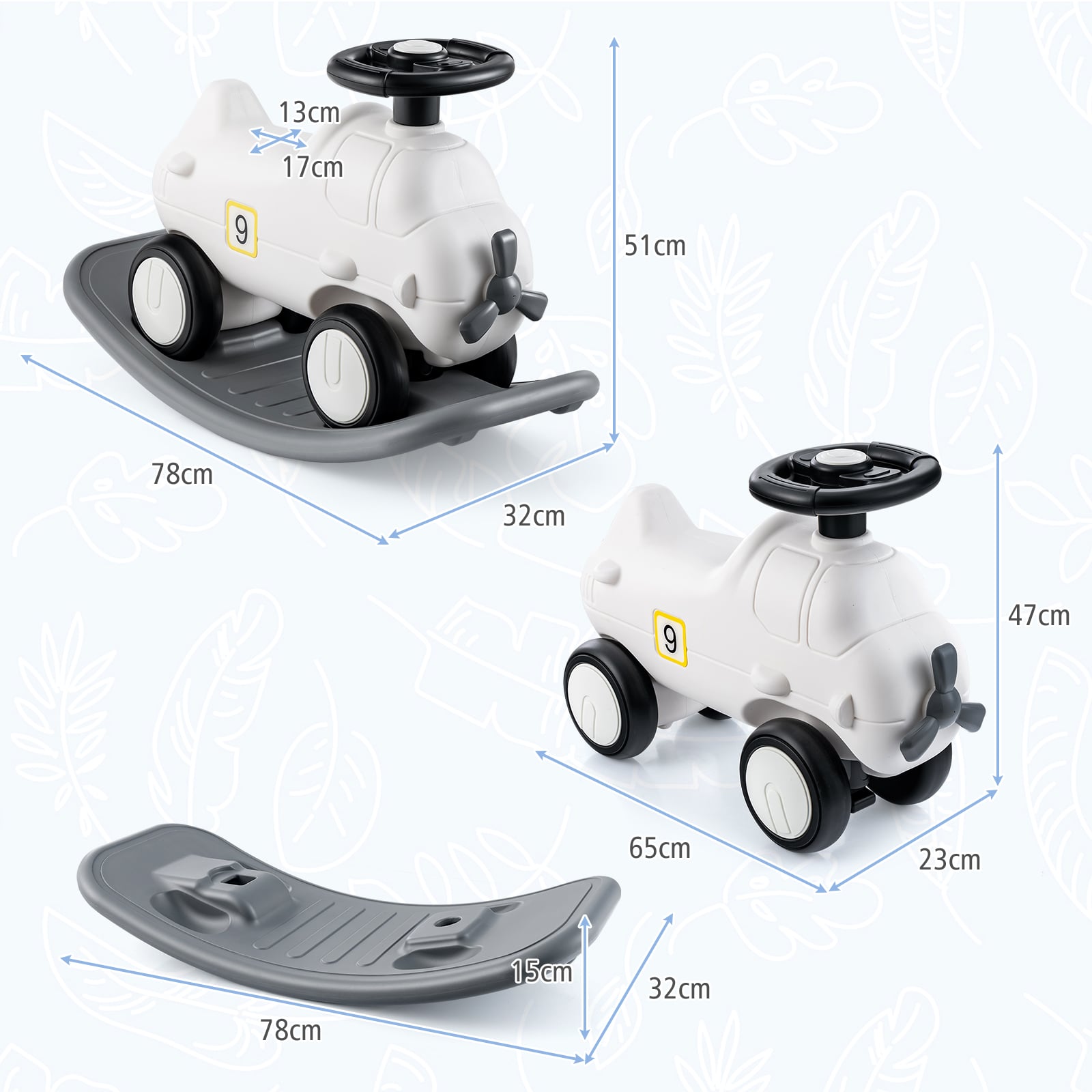 3-in-1 Rocking Horse and Sliding Car with Detachable Balance Board