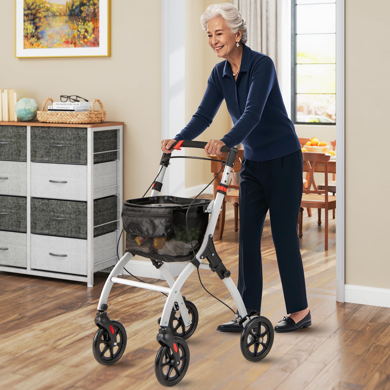 Rollator Walkers Lightweight Foldable Rolling Walker with Tray for Seniors-White