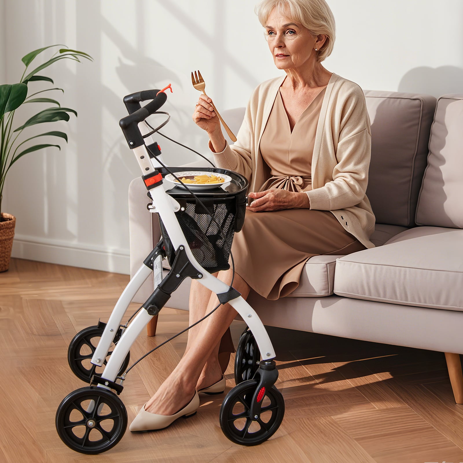 Rollator Walkers Lightweight Foldable Rolling Walker with Tray for Seniors-White