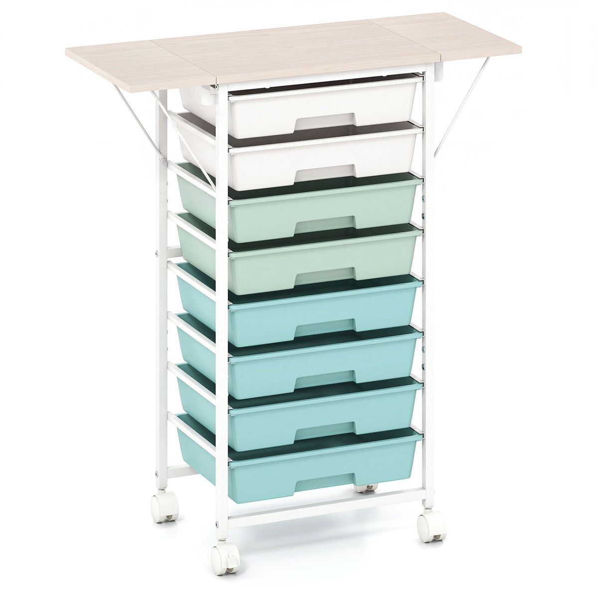 Rolling Cart with 8 Drawers and Foldable Side Panels for Dorm-Green