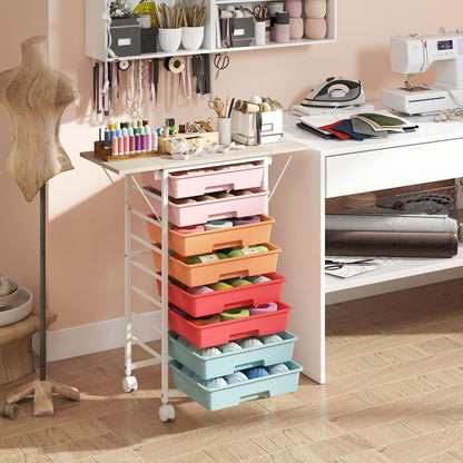 Rolling Cart with 8 Drawers and Foldable Side Panels for Dorm-Macaron
