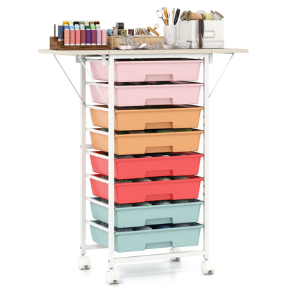 Rolling Cart with 8 Drawers and Foldable Side Panels for Dorm-Macaron