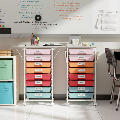Rolling Cart with 8 Drawers and Foldable Side Panels for Dorm-Macaron