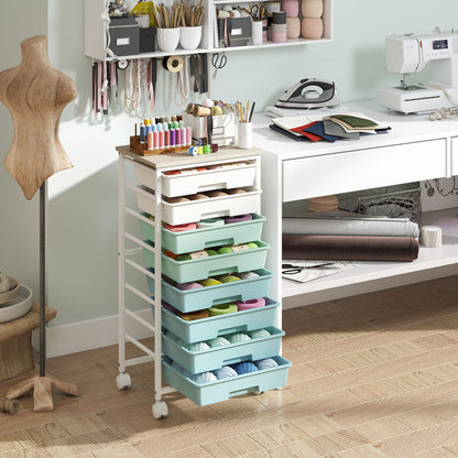 Rolling Cart with 8 Drawers and Lockable Wheels for Dorm-Green