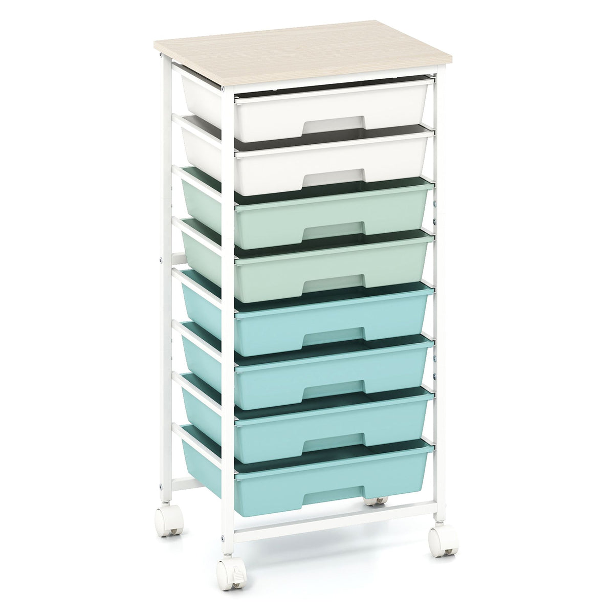 Rolling Cart with 8 Drawers and Lockable Wheels for Dorm-Green