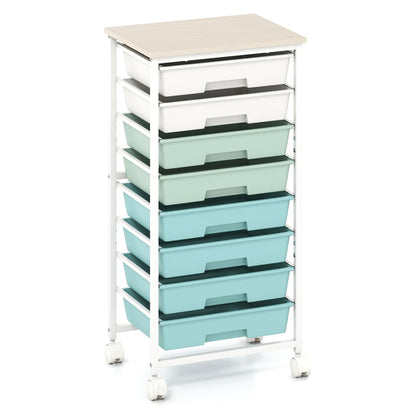 Rolling Cart with 8 Drawers and Lockable Wheels for Dorm-Green