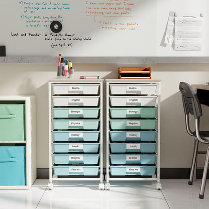 Rolling Cart with 8 Drawers and Lockable Wheels for Dorm-Green