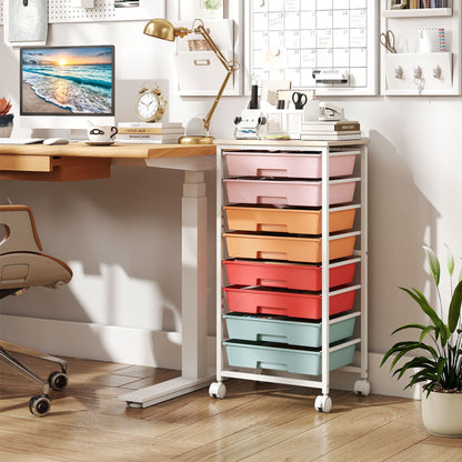 Rolling Cart with 8 Drawers and Lockable Wheels for Dorm- Macaron