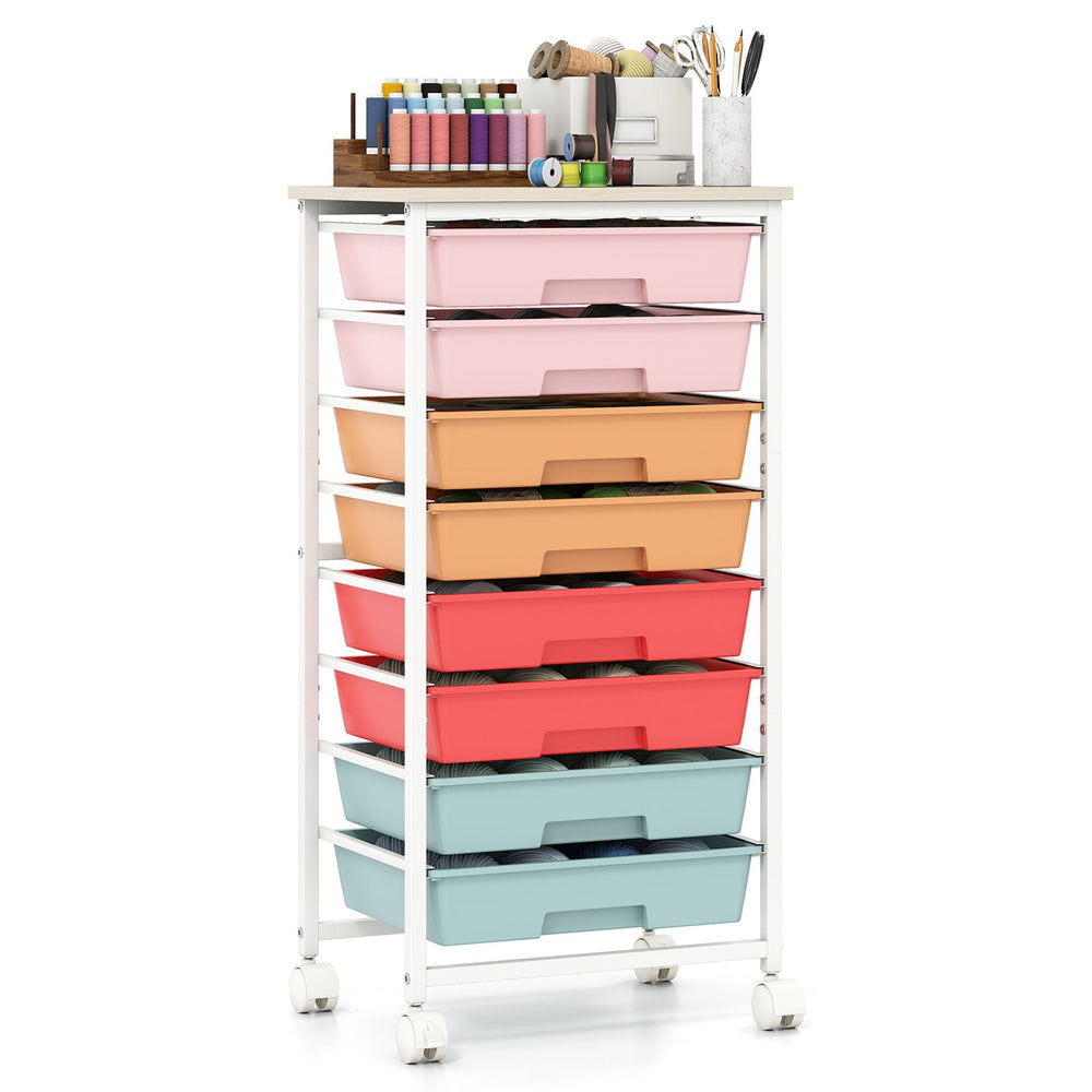 Rolling Cart with 8 Drawers and Lockable Wheels for Dorm- Macaron
