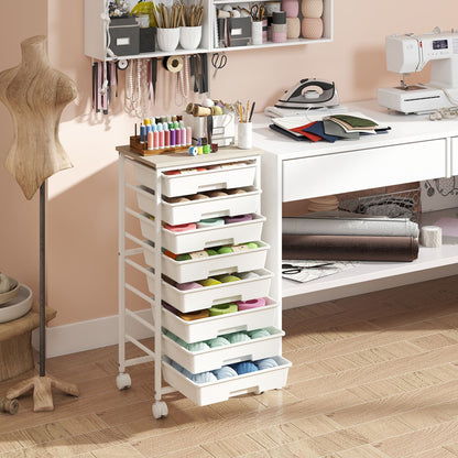 Rolling Cart with 8 Drawers and Lockable Wheels for Dorm-White