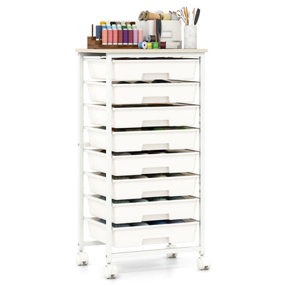 Rolling Cart with 8 Drawers and Lockable Wheels for Dorm-White