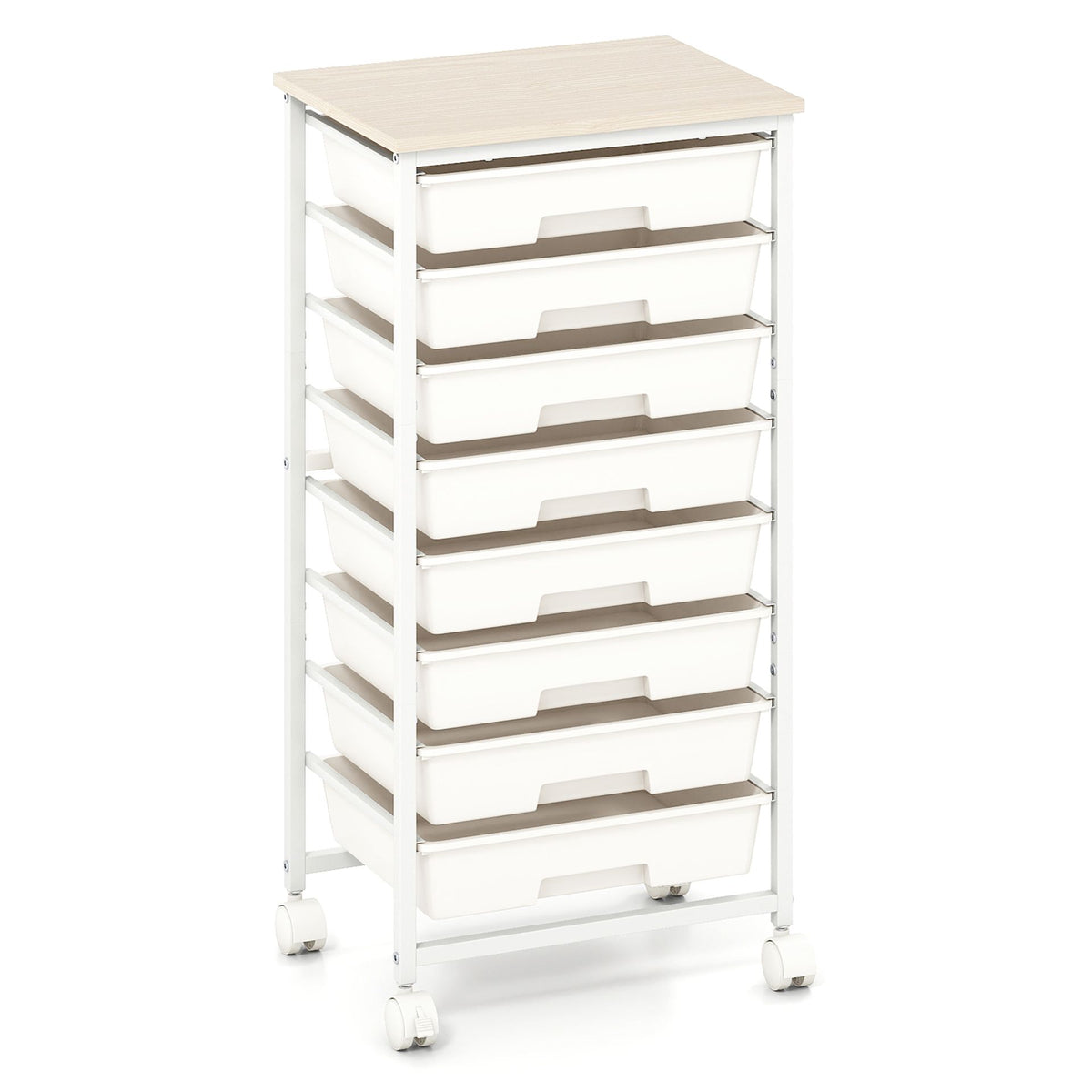 Rolling Cart with 8 Drawers and Lockable Wheels for Dorm-White