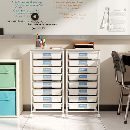 Rolling Cart with 8 Drawers and Lockable Wheels for Dorm-White