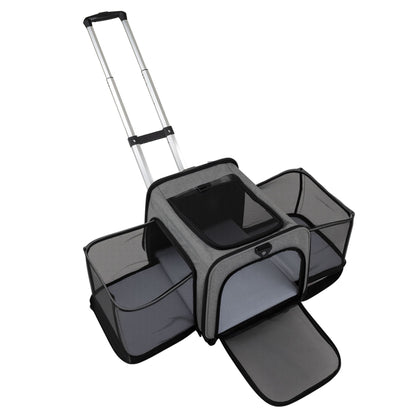 Rolling Cat Carrier with Wheels and Telescopic Handle-Grey