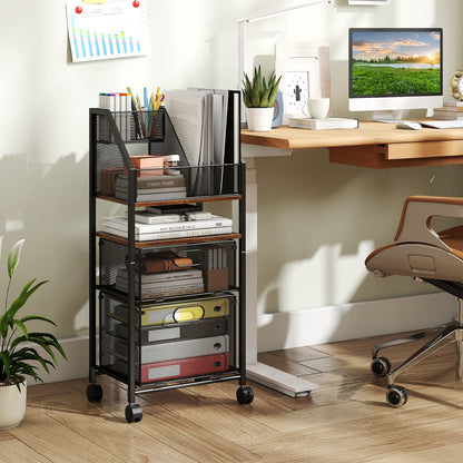 Rolling File Utility Cart with 2 Drawers and Lockable Wheels for Home Office-Rustic Brown