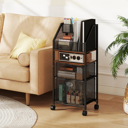 Rolling File Utility Cart with 2 Drawers and Lockable Wheels for Home Office-Rustic Brown