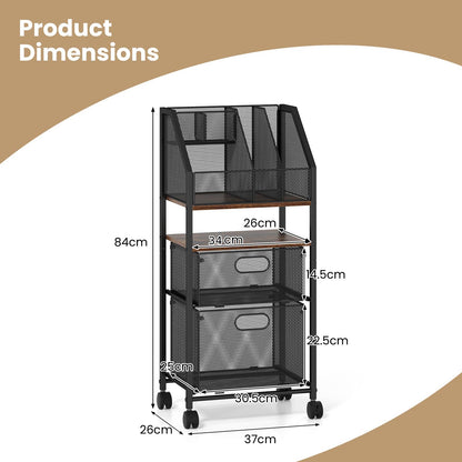 Rolling File Utility Cart with 2 Drawers and Lockable Wheels for Home Office-Rustic Brown
