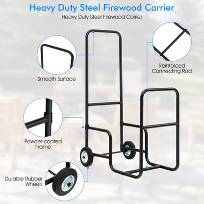 Rolling Fireplace Log Holder Carrier and 55 x 29.5 Inch Fireplace Screen
