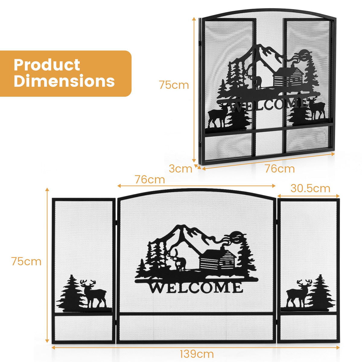 Rolling Fireplace Log Holder Carrier and 55 x 29.5 Inch Fireplace Screen
