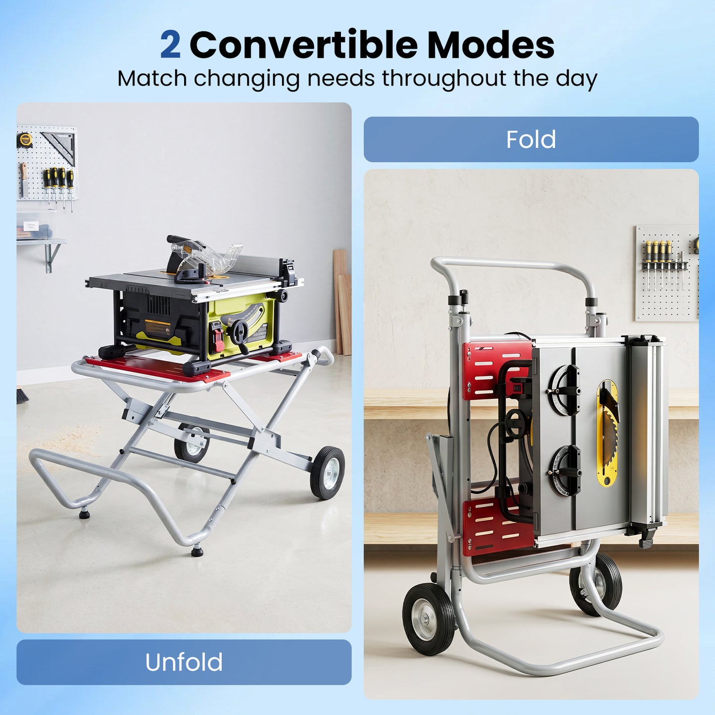 Rolling Foldable Heavy Duty Metal Base with 20cm Rubber Wheels-Red