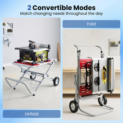 Rolling Foldable Heavy Duty Metal Base with 20cm Rubber Wheels-Red