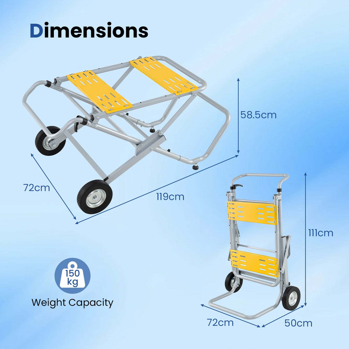 Rolling Foldable Heavy Duty Metal Base with 20cm Rubber Wheels-Yellow