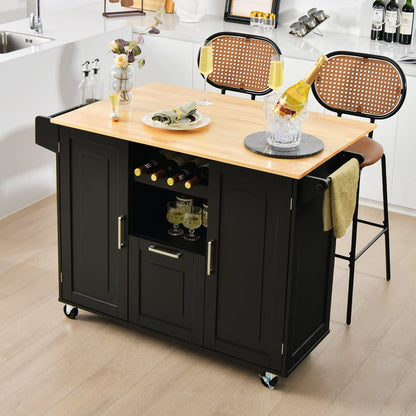 Rolling Kitchen Island Cart with Drop-Leaf Countertop-Black