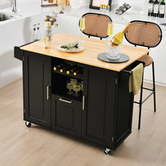 Rolling Kitchen Island Cart with Drop-Leaf Countertop-Black