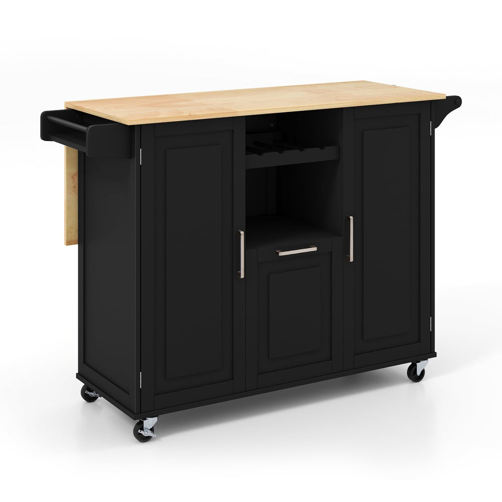 Rolling Kitchen Island Cart with Drop-Leaf Countertop-Black