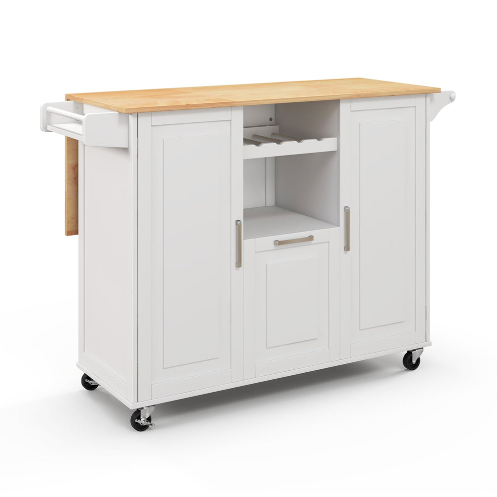Rolling Kitchen Island Cart with Drop-Leaf Countertop-White