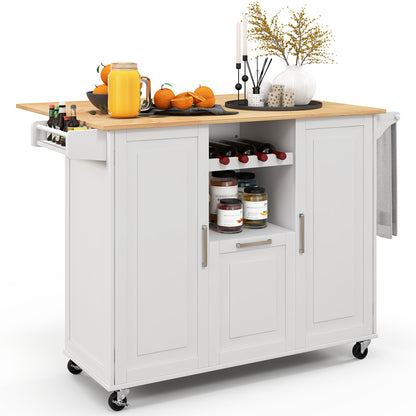 Rolling Kitchen Island Cart with Drop-Leaf Countertop-White