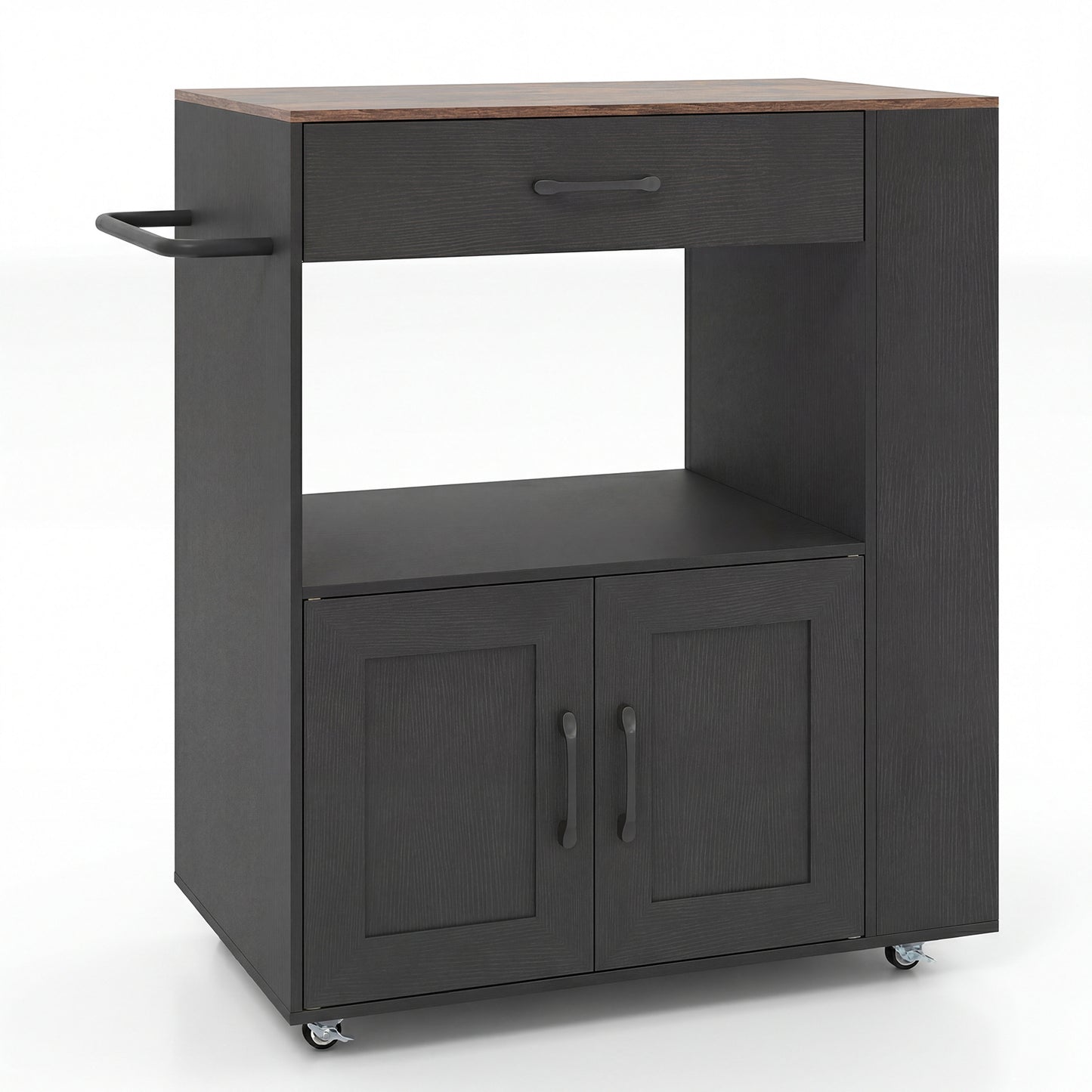 Rolling Kitchen Island with Built-in Charging Station and Lockable Wheels-Black