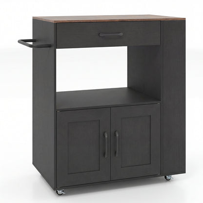 Rolling Kitchen Island with Built-in Charging Station and Lockable Wheels-Black