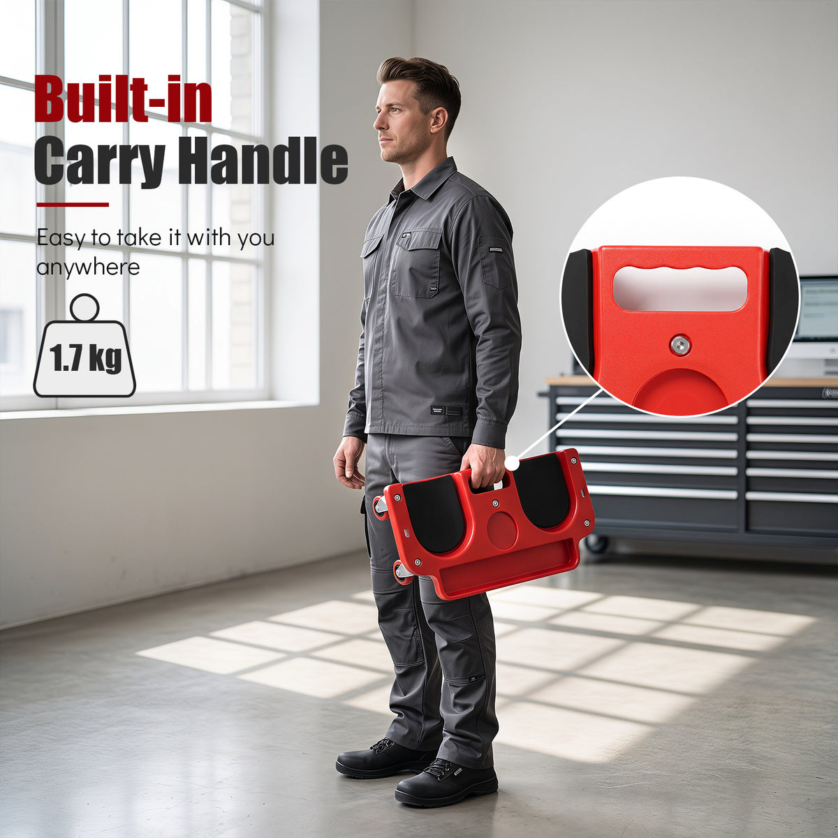 Rolling Knee Creeper with 360° Swivel Casters-Red