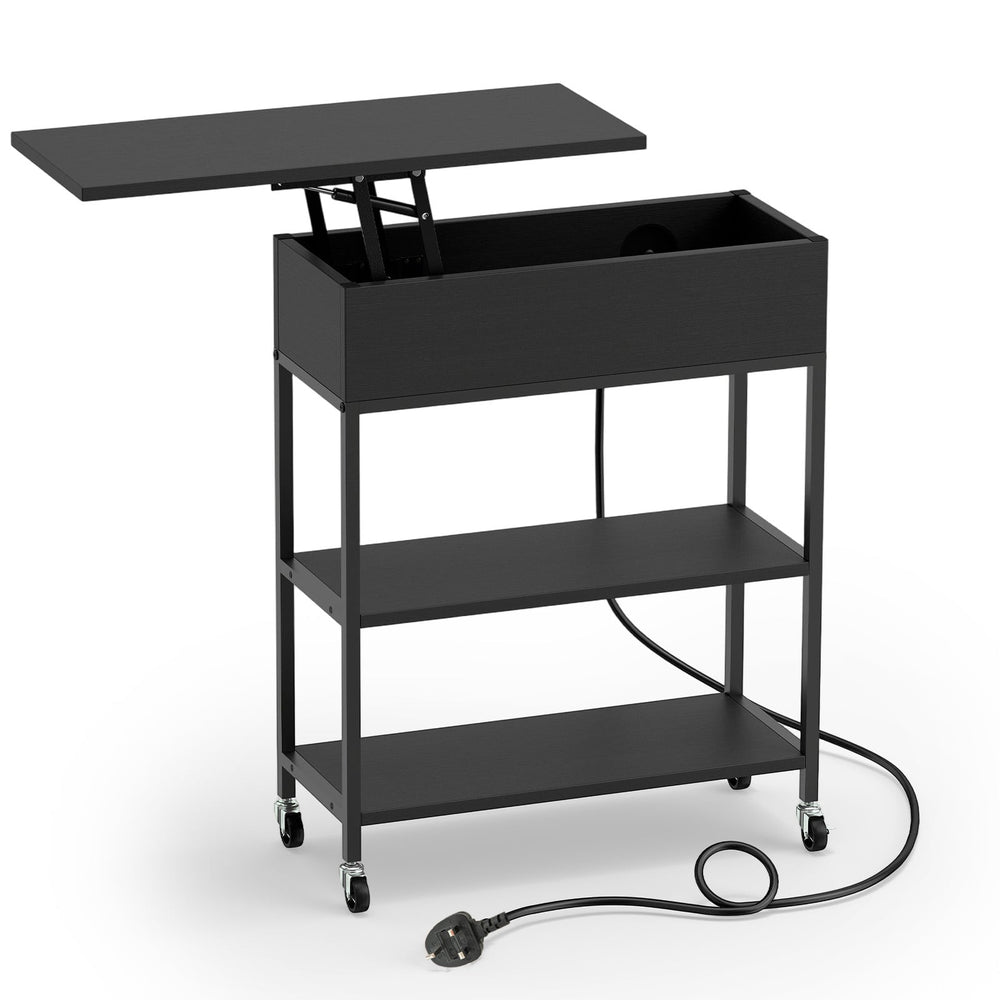 Rolling Lift Top End Table with Charging Station & Hidden Compartment for Living Room-Black