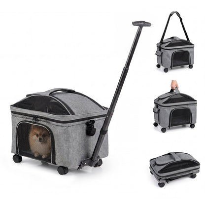 Rolling Pet Carrier with Telescopic Handle and Washable Pad Foldable