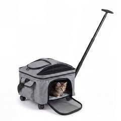 Rolling Pet Carrier with Telescopic Handle and Washable Pad Foldable