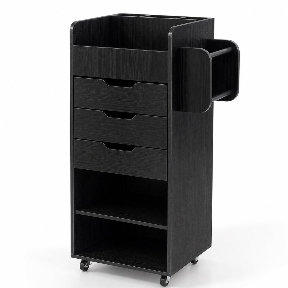 Rolling Storage Cart with 3 Drawers & 2 Shelves and Dowel Rods for Kitchen-Black